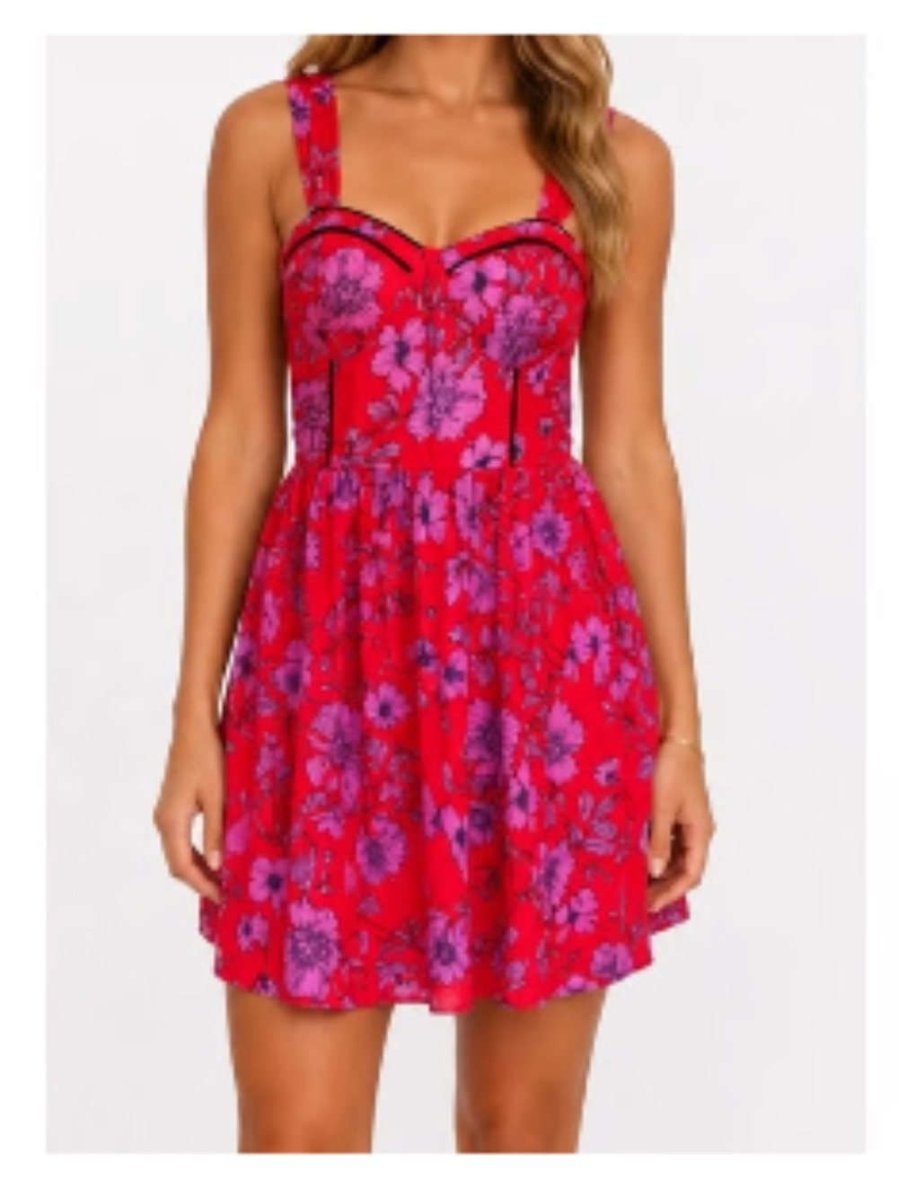 Band of the Free Red Floral Bustier Mini Dress Sweetheart Cottagecore SZ SM